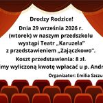 Teatr Karuzela wystąpi w przedszkolu 29 września 2026 r. Koszt: 8 zł